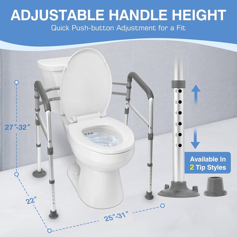 TABEKE Toilet Safety Rails for Seniors, Adjustable Height & Width Toilet Safety Frames with Handles, Foldable Toilet Rails for Disabled Elderly Fit Most Toilets (w. Suction Cups) - Image 3